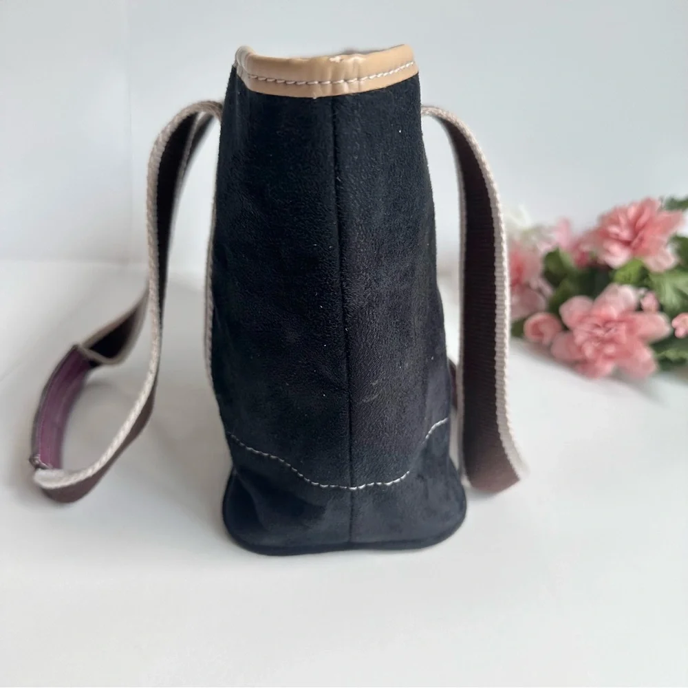 Vintage Coach Leatherware Hampton Mini Black Suede Tan Leather Shoulder Bag - Picture 7 of 16